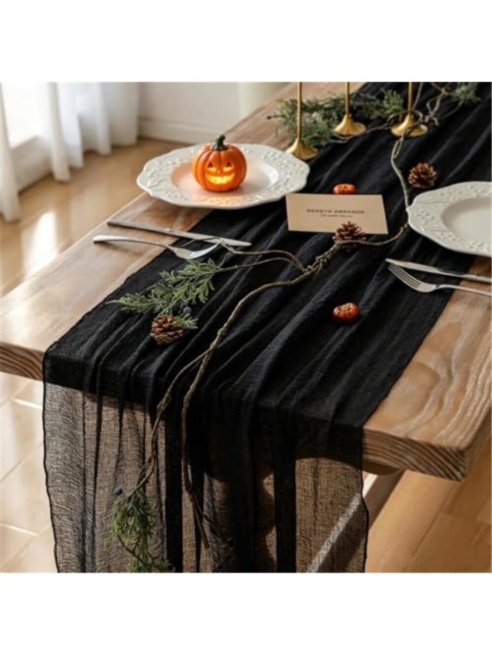 Black Cheesecloth Table Runner 120 Inch Fall Halloween Party Decorations